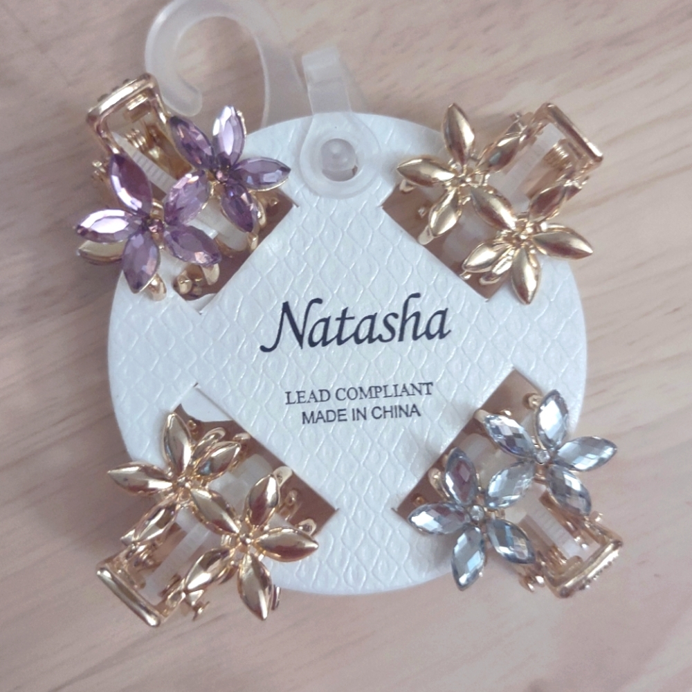 Natasha Crystal Cluster Gold Mini Hair Claw Clip Accessory Set Y2K Bling